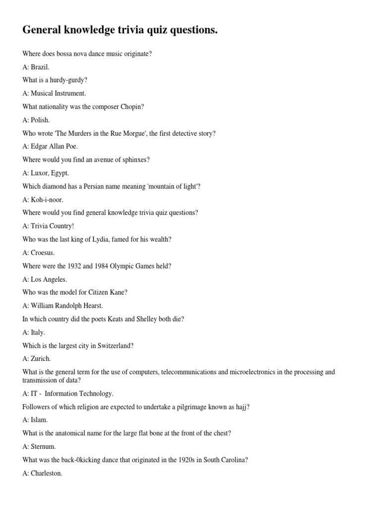 General Knowledge Trivia Quiz Questions | PDF | Nature