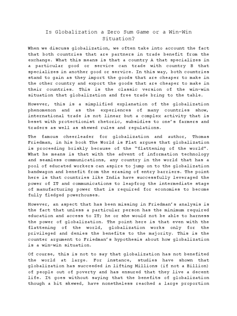 Globalization: Win-Win or Zero Sum? | PDF | Economic Growth | Poverty
