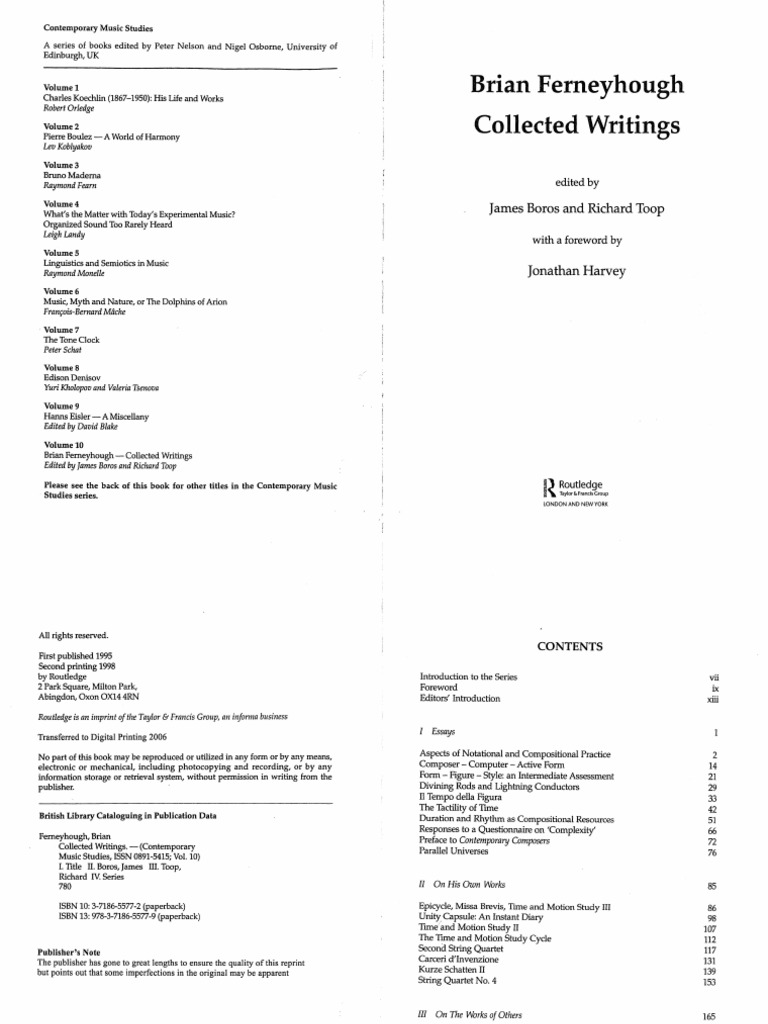 Collected Writings Brian Ferneyhough