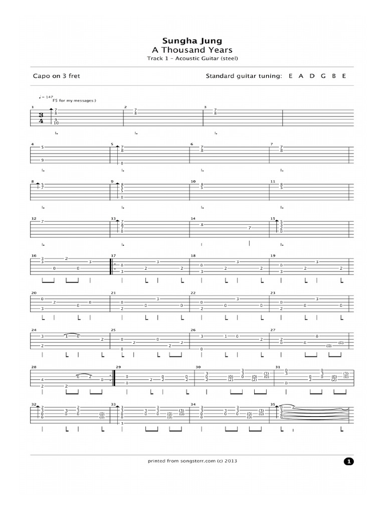 A Thousand Years Tab By Sungha Jung - Songsterr Tabs With Rhythm | Pdf