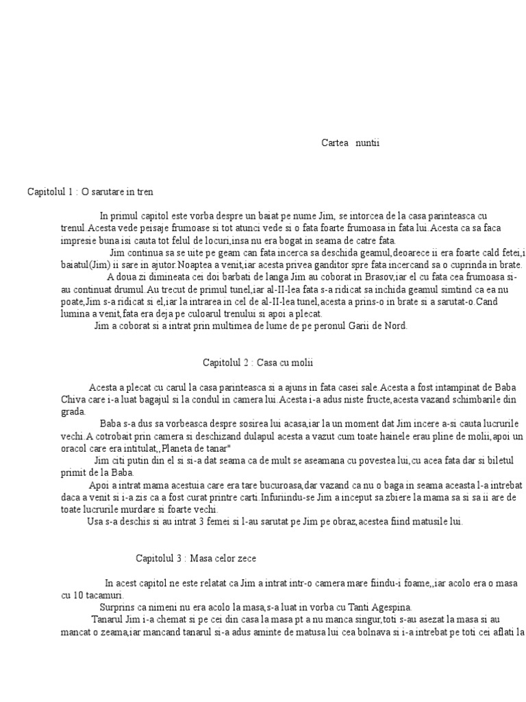 Print Si Cersetor Rezumat Pe Capitole Cartea Nuntii Rezumat Pe Capitole | PDF
