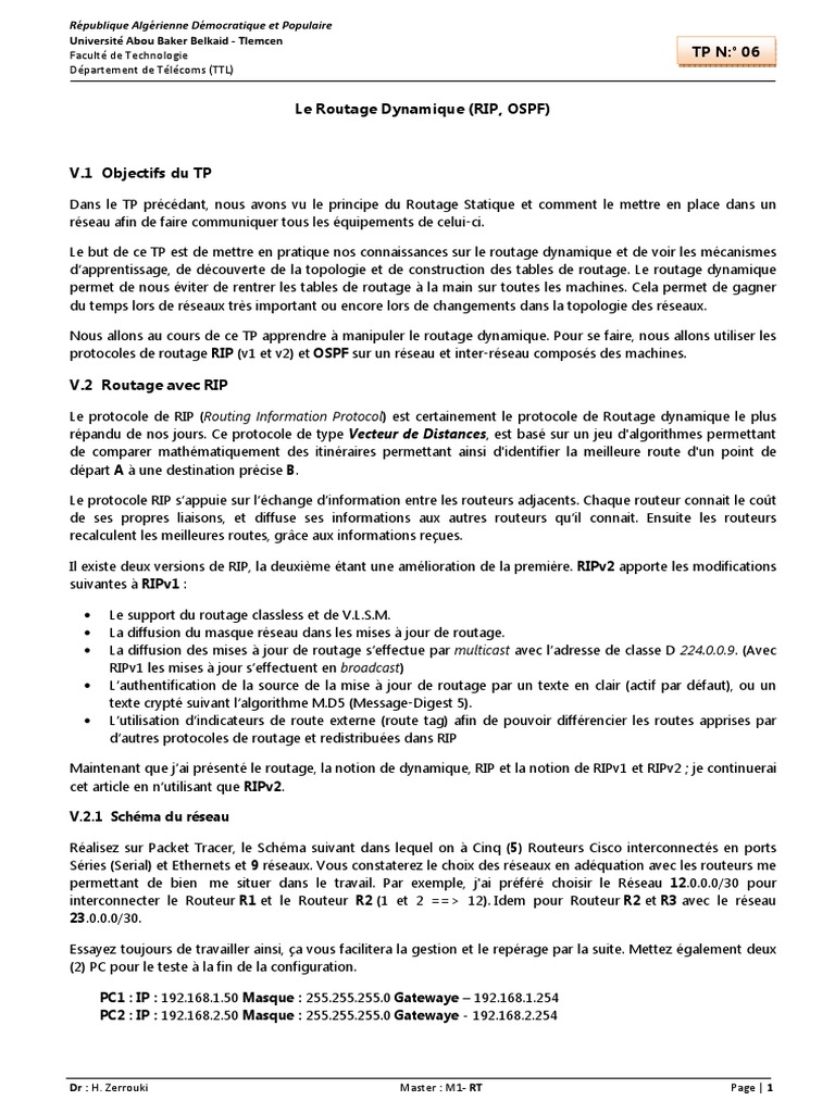Routage Dynamique : RIP et OSPF | PDF | Routage | Adresse IP