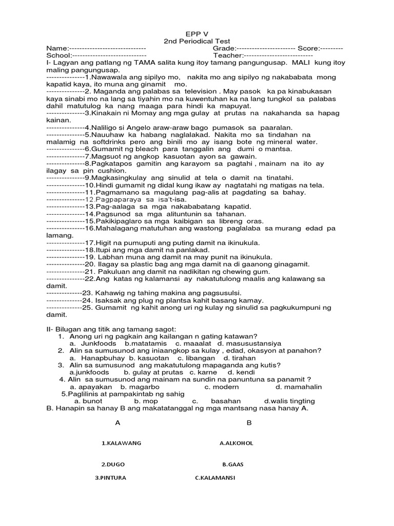 EPP V 2nd Periodical Test | PDF