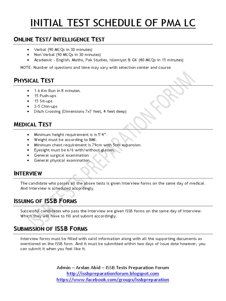 PMA Initial Test Schedule and Requirements | PDF