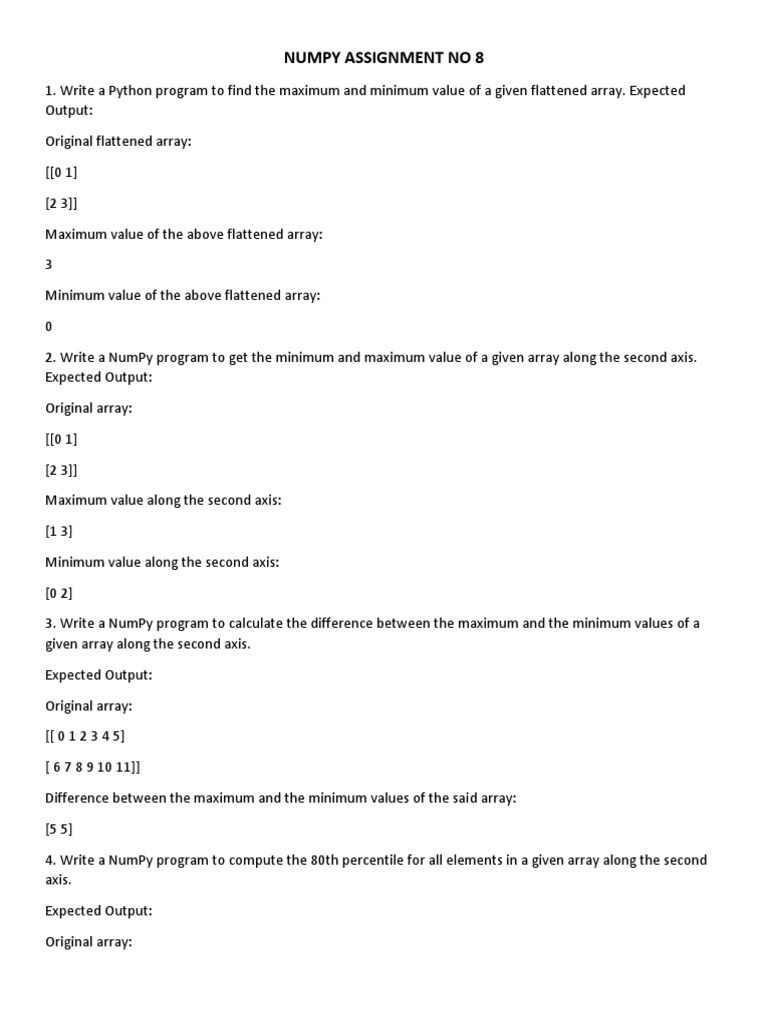 NumPy Assignment: Statistical Functions | PDF | Median | Matrix ...