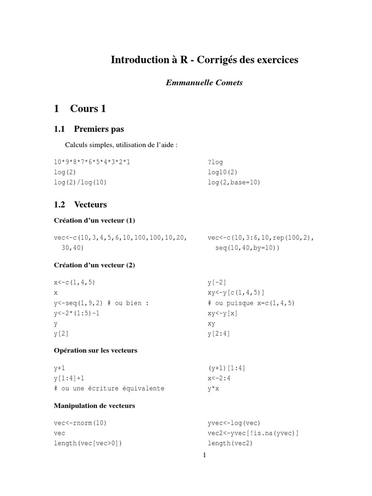 Corrigés des exercices R par Emmanuelle Comets | PDF | Structure de ...