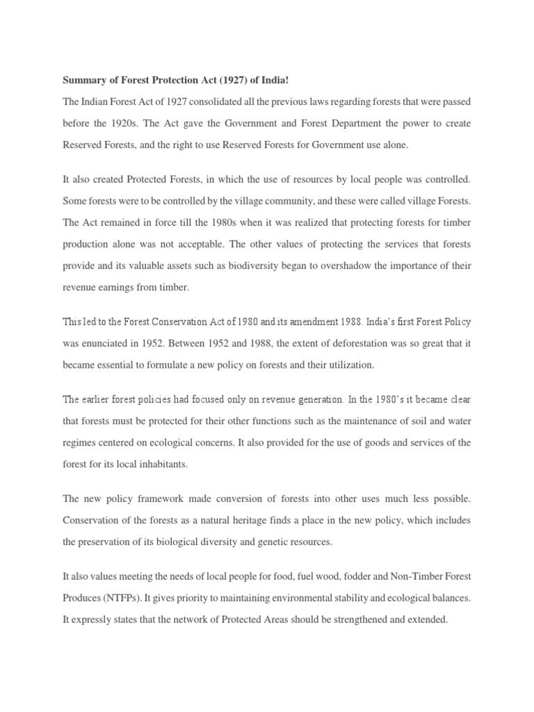 Indian Forest Act 1927 Overview | PDF | Conservation Biology | Forests