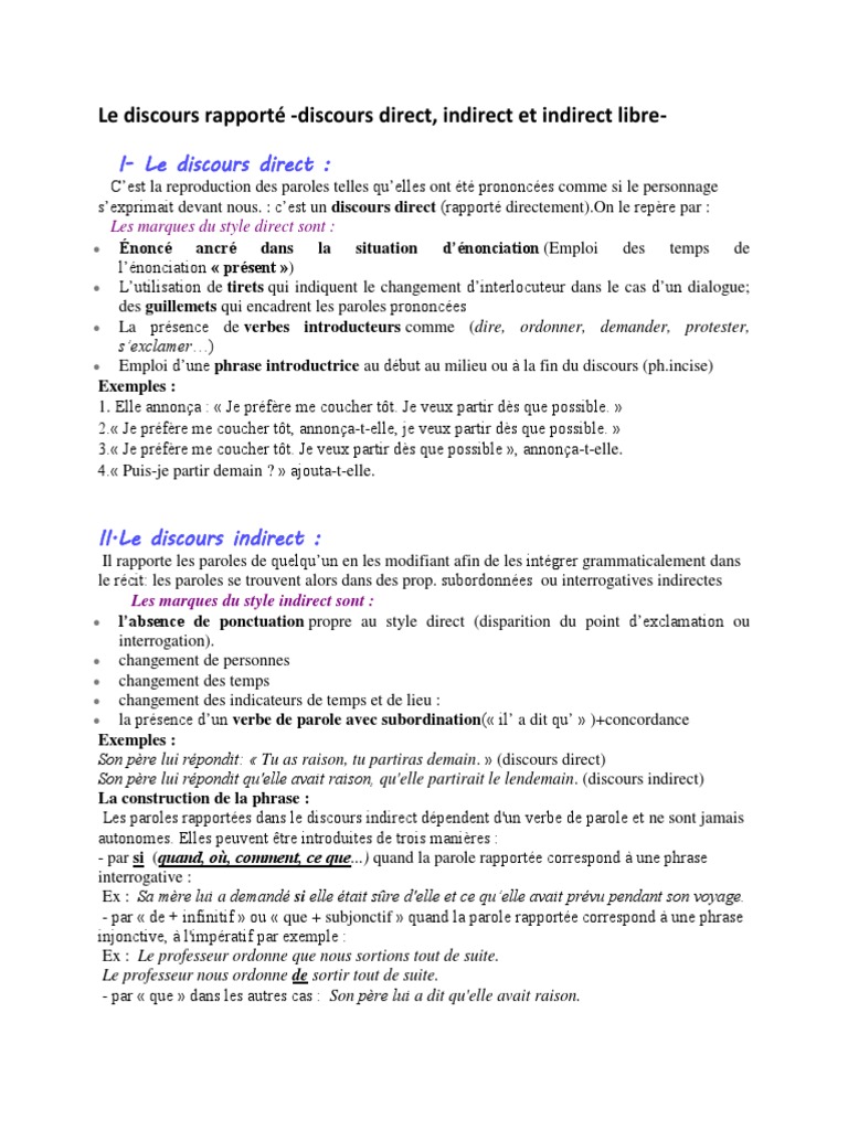 Discours Direct et Indirect : Guide Complet | PDF | Phrase | Sémantique