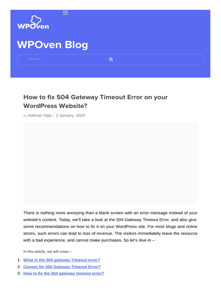 How To Fix 504 Gateway Timeout Error On Your WordPress Website? | PDF ...