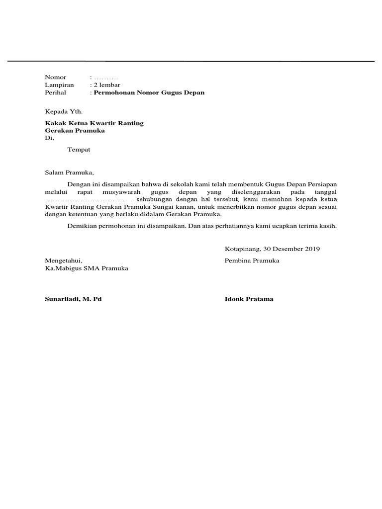 Permohonan Nomor Gugus Depan Pramuka | PDF