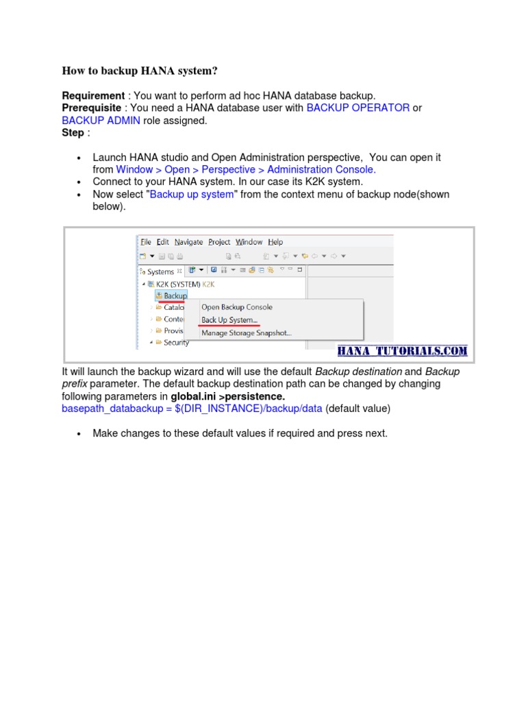 Ad Hoc SAP HANA Backup Guide | PDF | Finance & Money Management