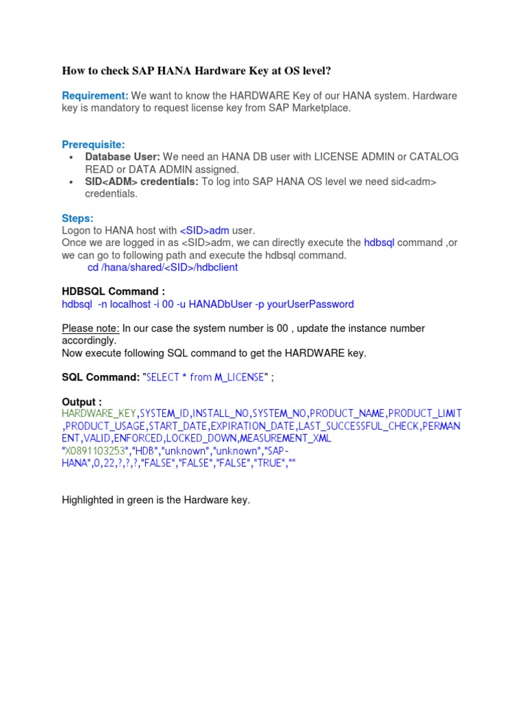 How To Check SAP HANA Hardware Key at OS Level PDF
