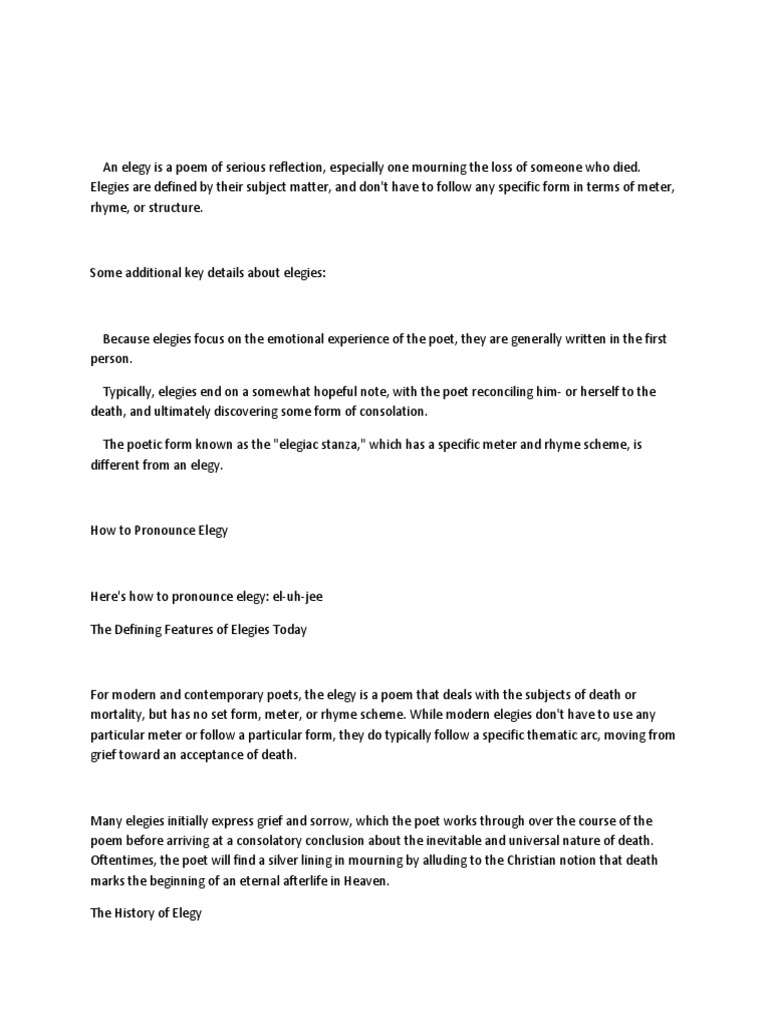 An Elegy Is A Poem of Serious Reflection  PDF  Poetry  Metre