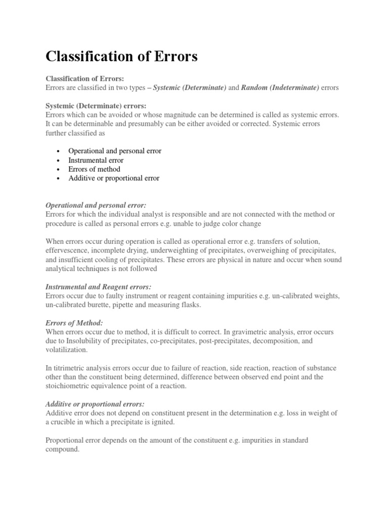 Classification of Errors | PDF | Accuracy And Precision | Observational ...