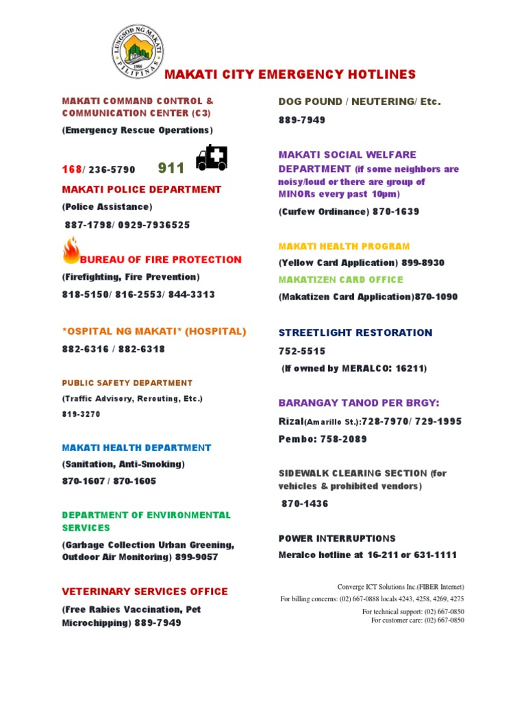 Makati City Emergency Contact Numbers | PDF | Technology & Engineering