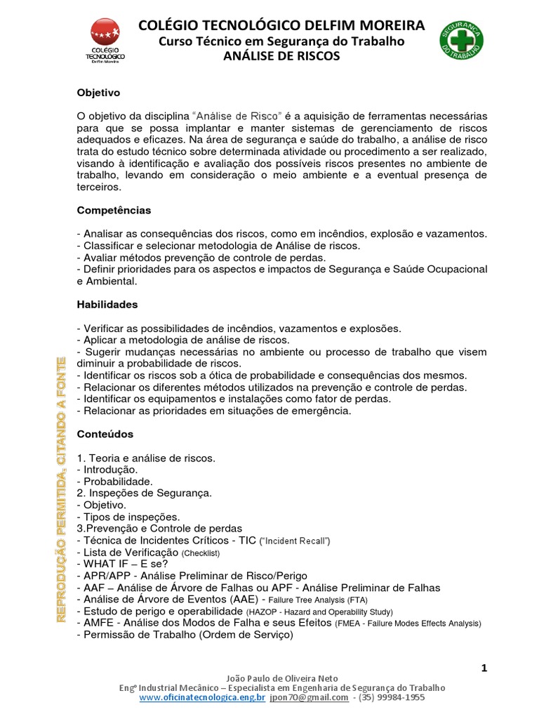 Análise de Riscos em Segurança do Trabalho | PDF | Engenharia | Indústrias