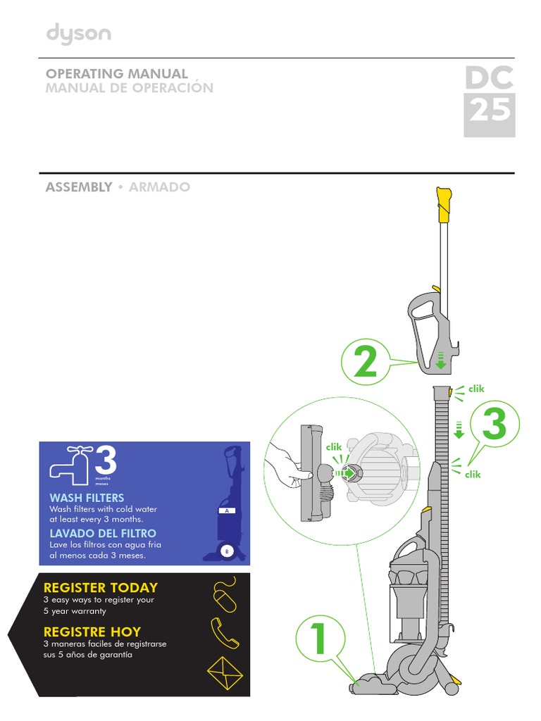 Dyson Upright DC25 Vacuum User Guide PDF Vacuum Cleaner Dishwasher