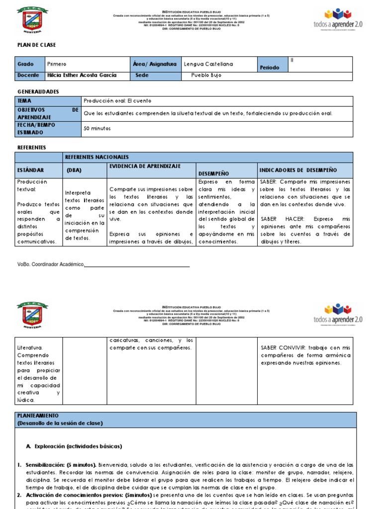 Formato de Plan de Clase | PDF | Educación de la primera infancia ...