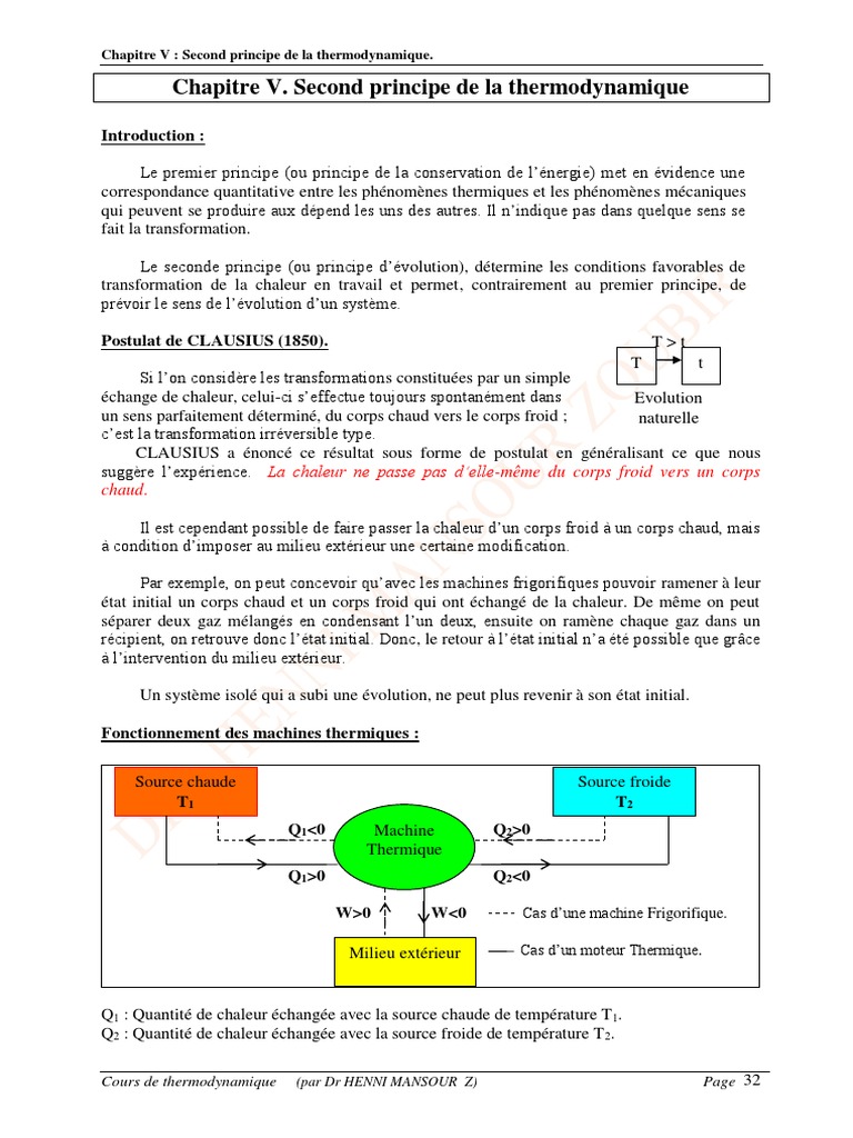 Second principe de la thermodynamique | PDF | Entropie | Deuxième ...