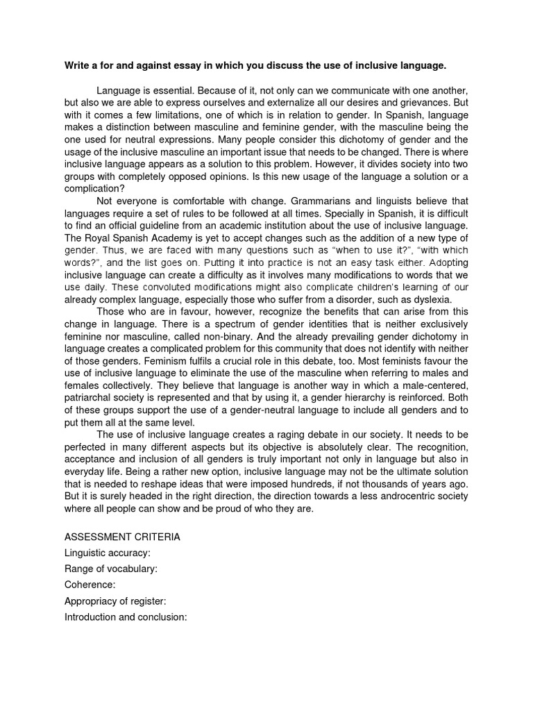 Pros and Cons of Inclusive Language | PDF | Gender | Gender Studies