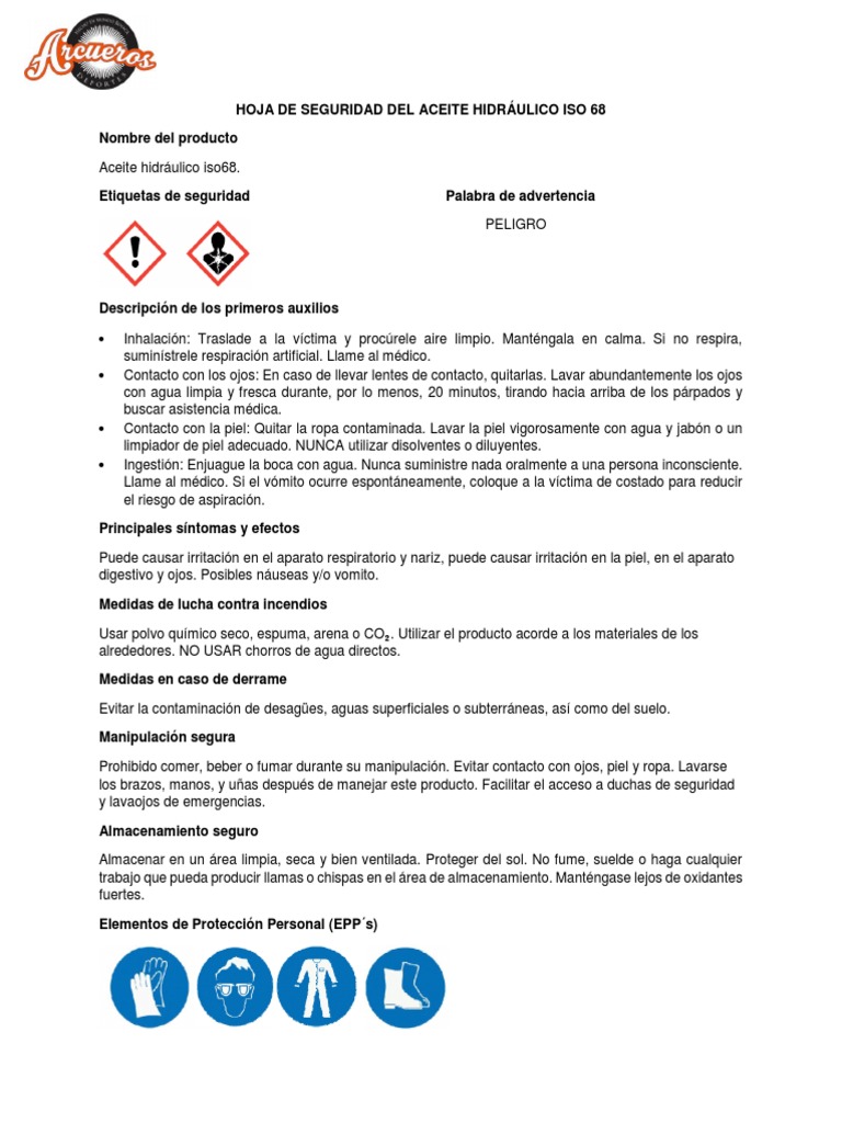 Hoja de Seguridad Del Aceite Hidráulico ISO 68 PDF