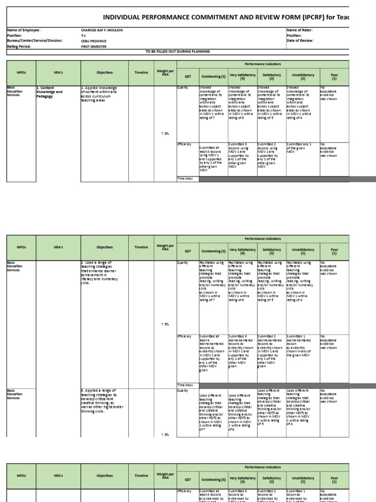 IPCRF for Teacher I-III Evaluation | PDF | Educational Technology ...