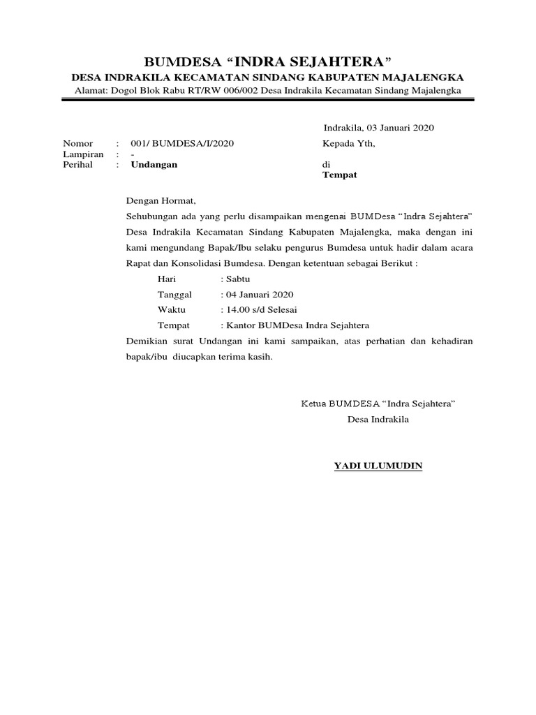 Surat Undangan Bumdes | PDF
