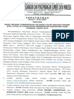 Hasil Seleksi Administrasi Pelamar Calon Pegawai Negeri Sipil CPNS Di Lingkungan Pemerintah Kabupaten Dairi Formasi Tahun 2019 PDF