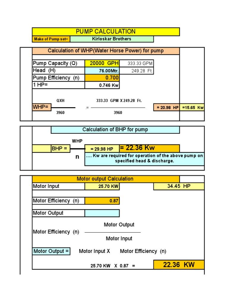 Calculation of Pump | PDF | Horsepower | Watt
