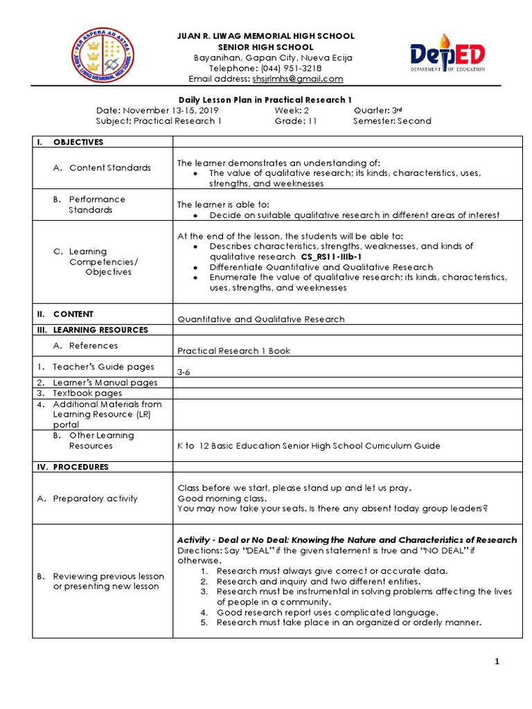 Dlp Lesson 2 Qualitative And Quantitative Research Pdf Qualitative