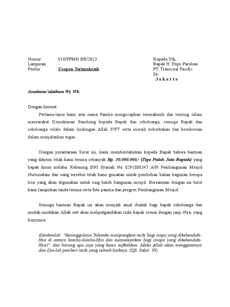 Ucapan Terima Kasih Atas Bantuan Dana Pdf