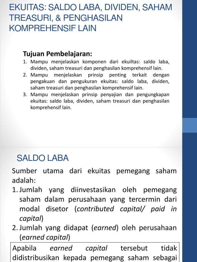 4 Ekuitas Saldo Laba Dividen Saham Treasuri Dan Penghasilan Komprehensif Lain