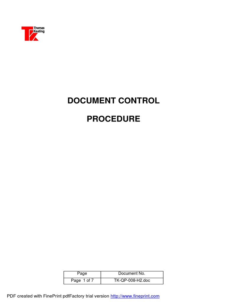 Document Control Procedure PDF Quality Assurance Document