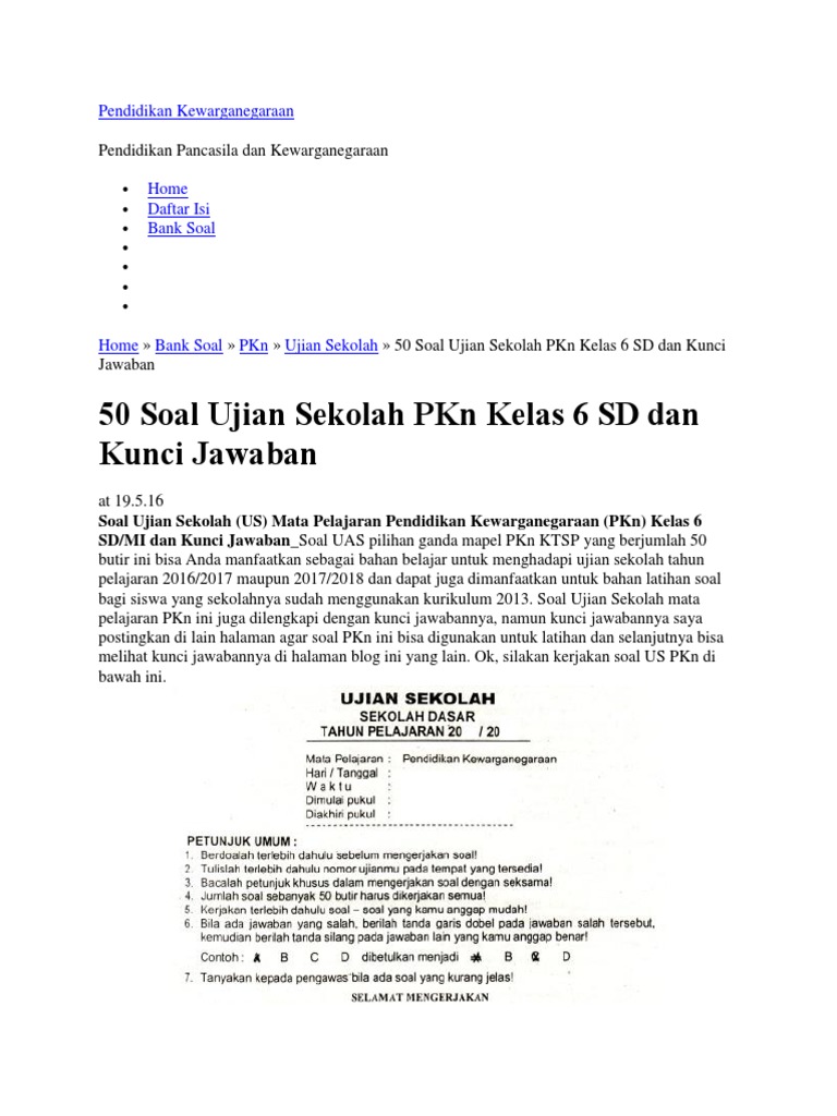 Kisi Kisi Soal Ujian Kepala Desa Dan Kunci Jawaban 2018 ...