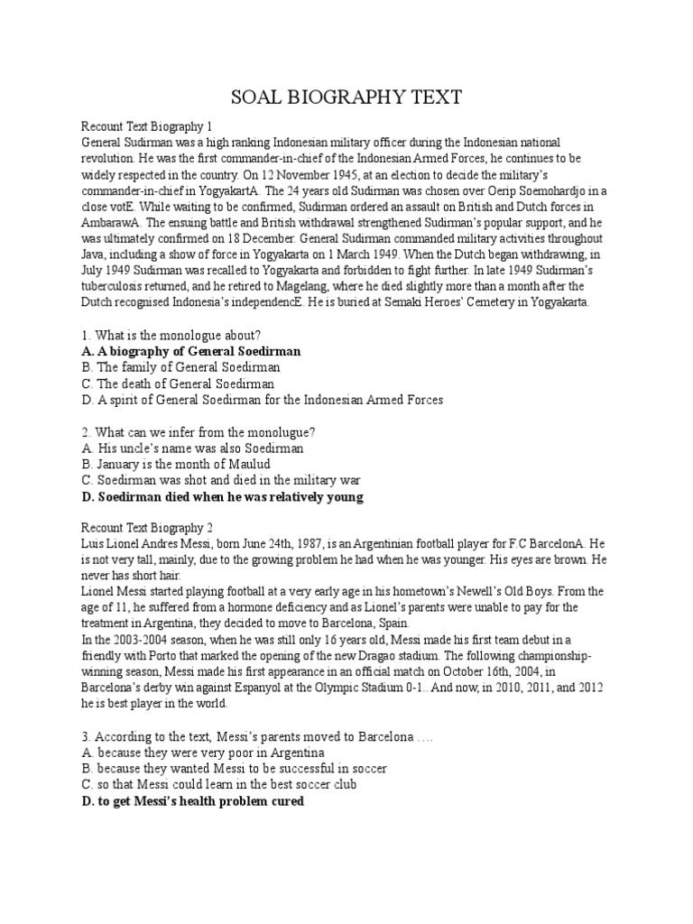 Soal Biography Text Soal Baru