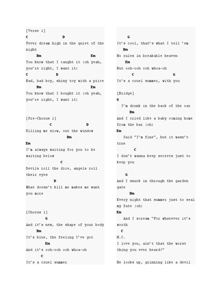Cruel Summer Chords Song Structure