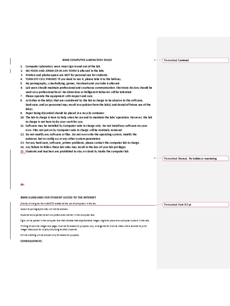 BNHS Computer Lab Rules | PDF | Laboratories | Computer Hardware