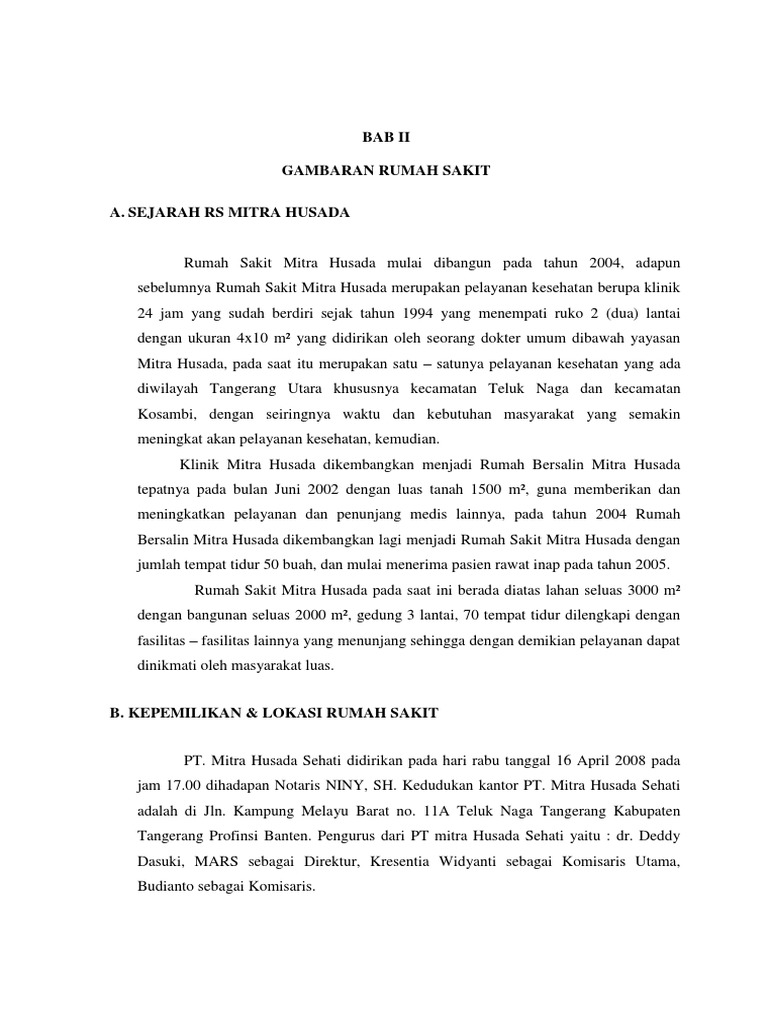 Profil dan Sejarah RS Mitra Husada | PDF
