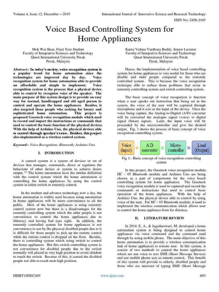Voice Control for Home Appliances | PDF | Bluetooth | Telephone