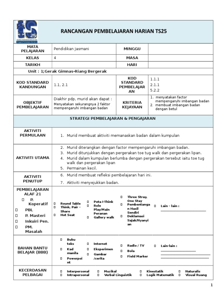 Rph Pj Tahun 4 Unit 1 Gerak Gimnas Pdf