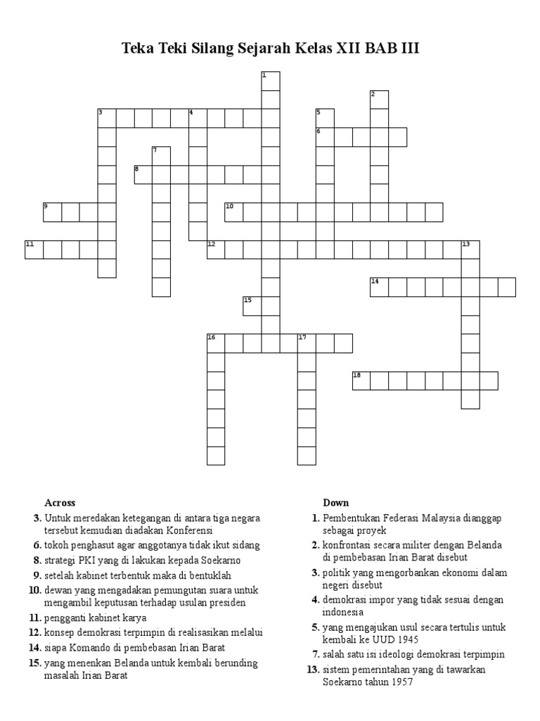 Teka Teki Silang Sejarah Kelas Xii Bab Iii2 Pdf