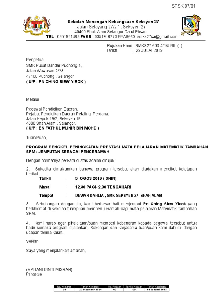 Surat Jemputan Penceramah Melalui Ppd Pdf