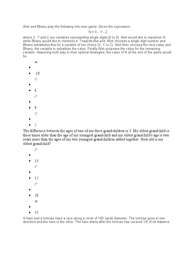 Min-Max Game and Logic Puzzles | PDF | Ferrari | Car