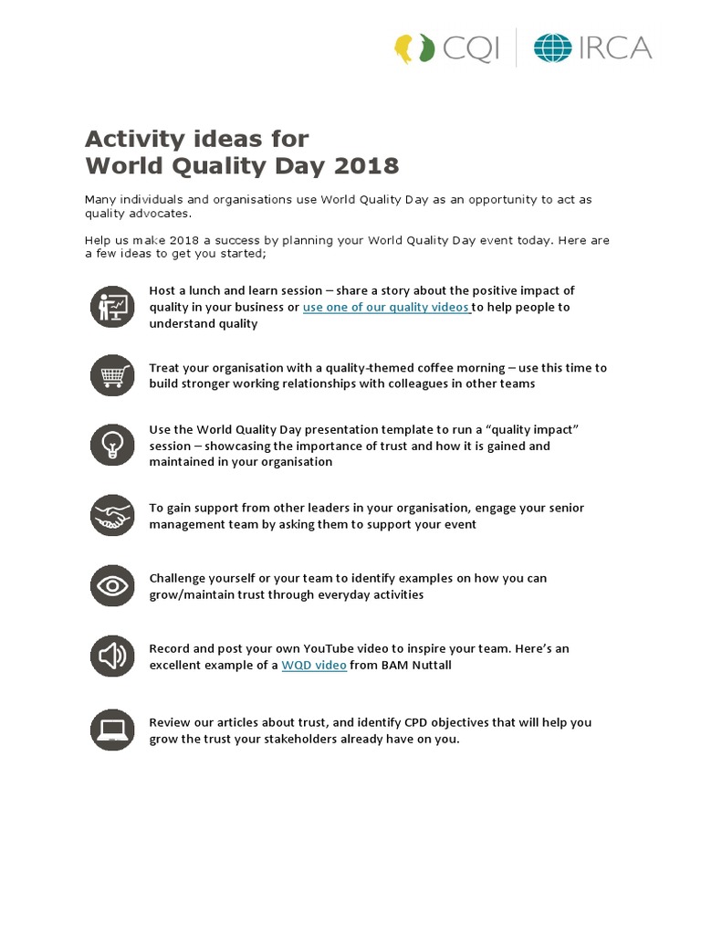 World Quality Day Event Ideas | PDF