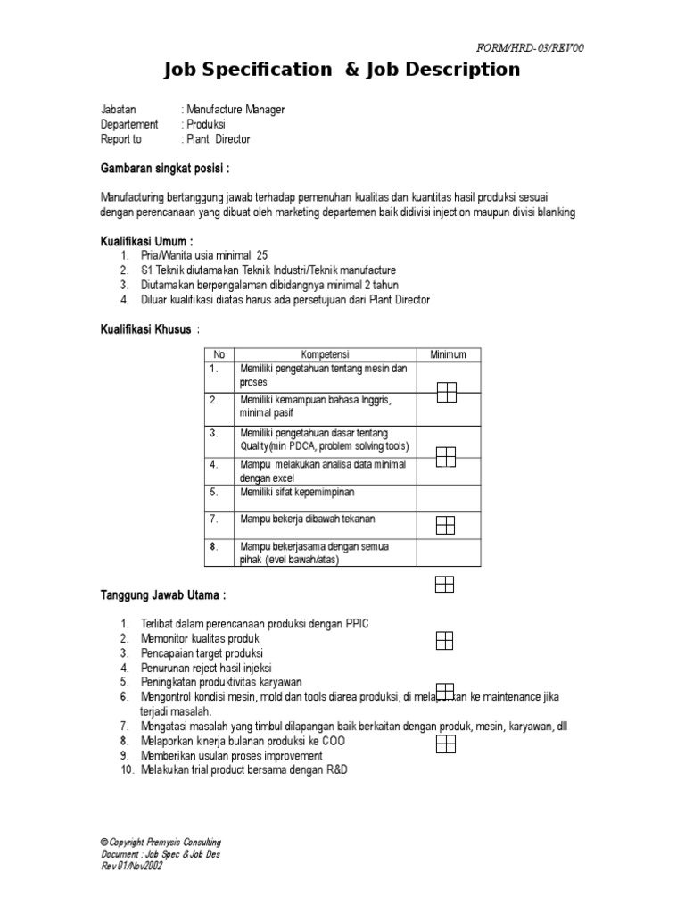 Job Specification, Des | PDF