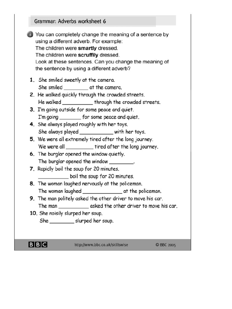 adverds worksheet for grade 6 pdf adverb grammar