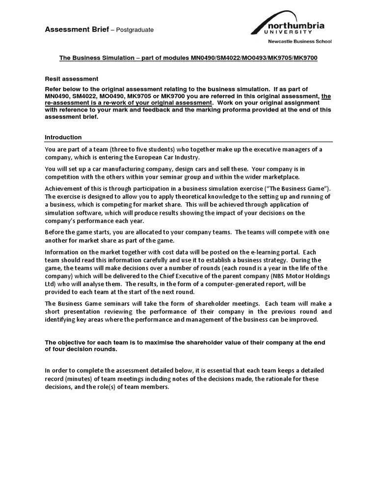 Business Simulation Assessment Guide | PDF | Decision Making | Evaluation