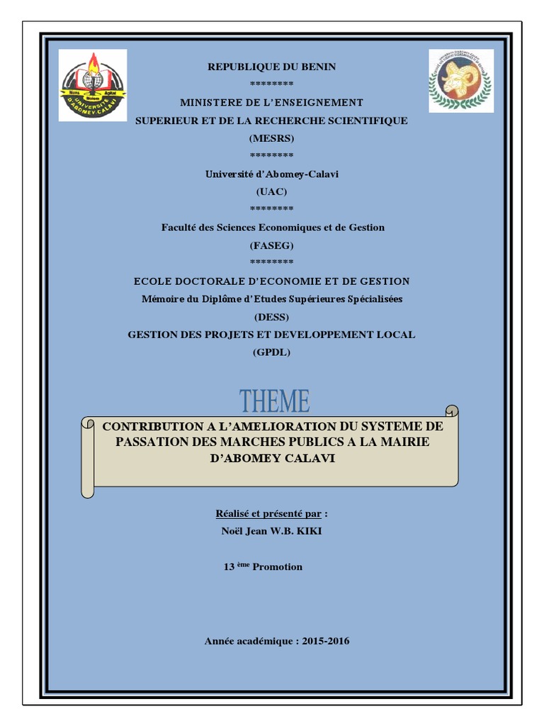 Memoire Dess Gestion De Projet Et Developpement Local Pdf Gouvernance Appel D Offres