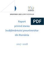 Raport Privind Starea Învățământului Preuniversitar Din România - 2017-2018