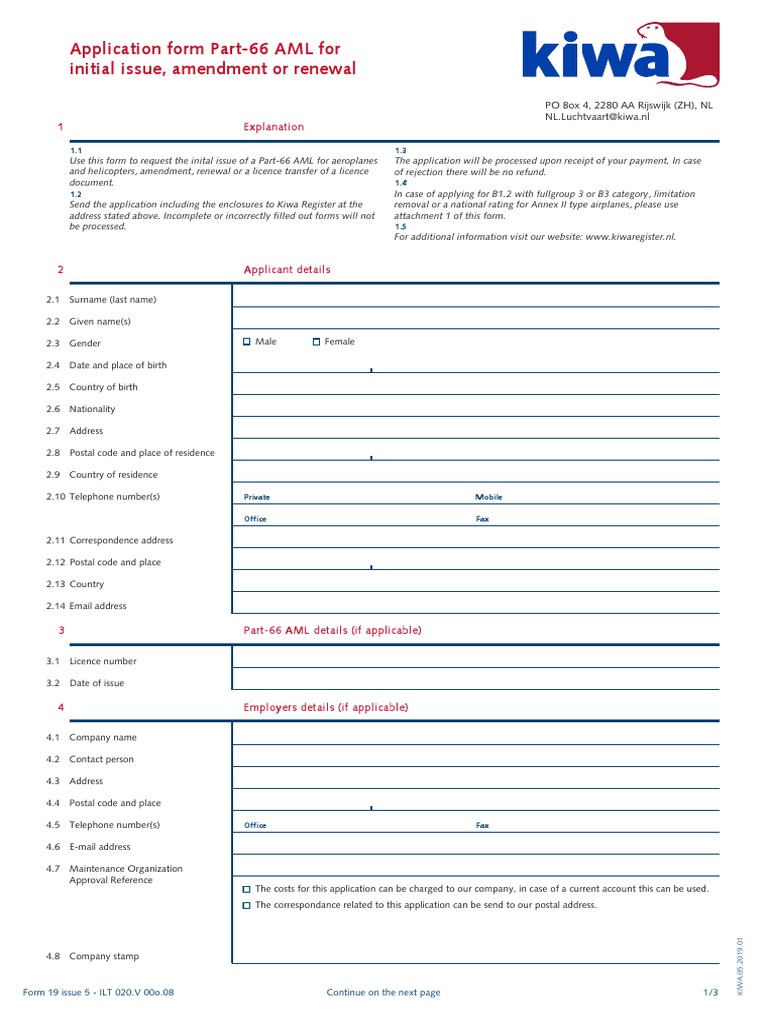 Part-66 AML Application Form Guide | PDF | Payments | Aircraft